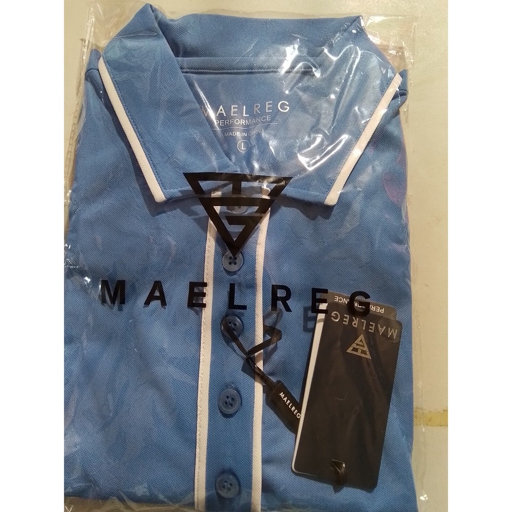 Maelreg Performance Polo Shirt Mens Large Light Blue White Trim Golf ShortSleeve
